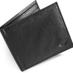 LUXEORIA Leather Wallet for Men, Handcrafted Travel Wallet, Minimalist Mens Slim Bifold Wallet, Anti-Theft RFID Blocking Wallet for Men’s, Bi-fold -Black