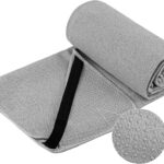 Microfiber Hot Yoga Towel Mat, 24 x 72 inches, with Non-Slip Silicone Grip, Secure Fit Elastic Straps (Gray)