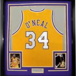 Framed Autographed/Signed Shaquille Shaq O’Neal 33×42 Los Angeles LA Yellow Basketball Jersey Beckett BAS COA