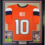 Framed Autographed/Signed Bo Nix 35×39 Denver Orange Football Jersey Beckett BAS COA