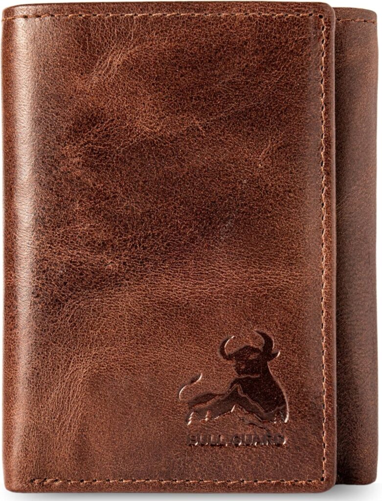 BULL GUARD Best Leather Men’s RFID Trifold Wallet With ID Great Outdoor Wallet
