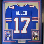 Framed Autographed/Signed Josh Allen 33×42 Buffalo Bills Blue Football Jersey JSA COA