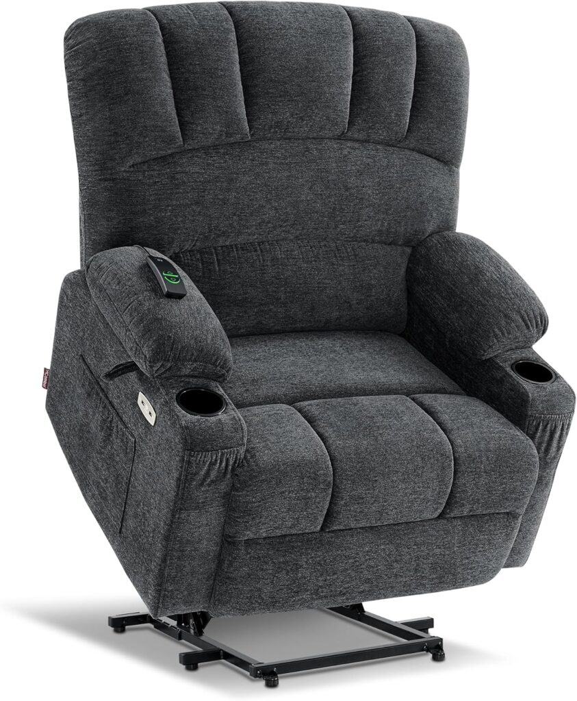 MCombo Oversized Power Lift Recliner Chair for Elderly, Lift Chair with Heat and Massage, Lift Recliner for Big and Tall, Cup Holders, USB & Type C Ports, Fabric R7092 (Dark Grey, Oversize)