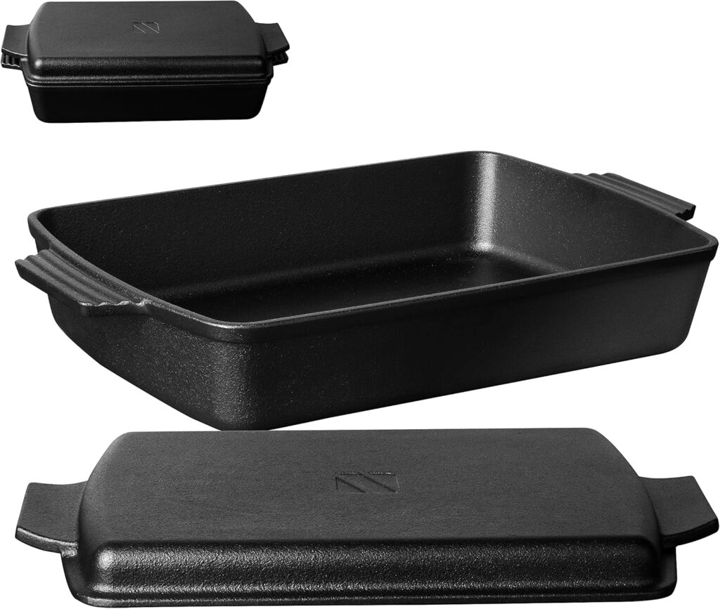 2-In-1 Pre Seasoned Cast Iron Dutch Oven With Skillet Lid,Casserole Dish,Rectangular Baking Pan,Griddle Pot Set, 6QT, 9″x13″