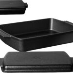 2-In-1 Pre Seasoned Cast Iron Dutch Oven With Skillet Lid,Casserole Dish,Rectangular Baking Pan,Griddle Pot Set, 6QT, 9″x13″