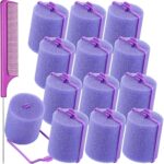 Syhood 12 Pcs Jumbo Foam Sponge Hair Rollers 1.89 Inch Soft Sleeping Curlers Flexible Large Foam Rollers and Rat Tail Comb for Hair Styling(Purple)