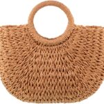 Frienda Straw Tote Bag Summer Beach Bag Handmade Straw Rattan Woven Handbag for Women Travel