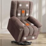Sweetcrispy Power Lift Recliner Chair with Vibration Massage and Heat for Elderly, Ergonomic Overstuffed Breathable Fabric Reclining Chair with 3 Pockets, Remote Control, Living Room, Bedroom, Tan