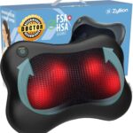 Zyllion Shiatsu Back and Neck Massager with Heat – 3D Electric Kneading Deep Tissue Massage Pillow for Muscle Pain Relief, Black, ZMA-13