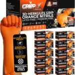 Herkules Grip Heavy Duty 8Mil Orange Nitrile Gloves,3D Raised Diamond Texture-Latex & Powder Free-Industrial, Mechanic