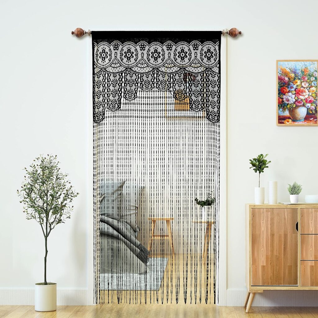 YaoYue Macrame Lace Door String Curtain for Doorways,Boho Curtains Backdrop Panel Hippie Door Frame Hanging Wedding Decor Room Divider Ktchen Wall Closet Window Bedroom Decoration(35×79in,Black,2 Pcs)