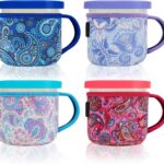 4 Pack Reusable Ice Cream Neoprene Sleeves with Handle,Neoprene Insulated Sleeves for Ninja Creami Pints,16oz Insulated Sleeves for NC301 NC300 NC299AMZ Series (16oz,Paisley)