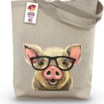 Pig Tote Bag – Pig Lover Gift – Pig with Glasses Totes -Handmade Totes – Pig Canvas Totes – Cute Pig Reusable Shopping Bag – Gifts for Mom – Funny Pig Gifts- Grocery Bag – Handbag – Beach Bag