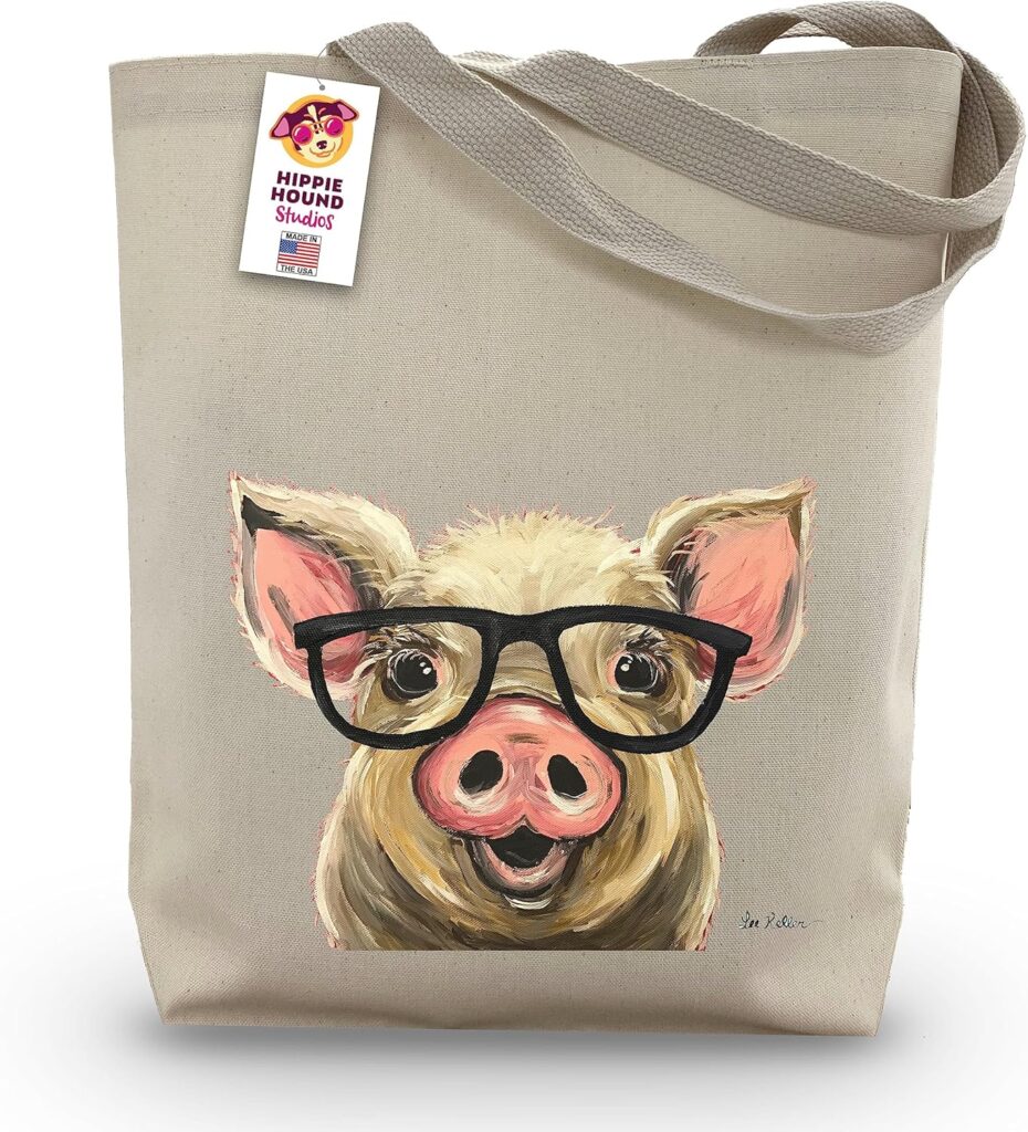 Pig Tote Bag – Pig Lover Gift – Pig with Glasses Totes -Handmade Totes – Pig Canvas Totes – Cute Pig Reusable Shopping Bag – Gifts for Mom – Funny Pig Gifts- Grocery Bag – Handbag – Beach Bag
