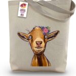 Goat Tote Bag – Goat Gifts for Goat Lovers – Flower Crown goat Totes -Handmade Totes – Goat Canvas Totes – Cute Goat Reusable Shopping Bag – Goat Gifts for Women – Grocery Bag – Handbag – Beach Bag