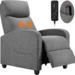 Sweetcrispy Massage Recliner Chair for Adults, Adjustable Home Theater Seating with Lumbar Support for Living Room, Modern Fabric Reclining, Cool Gray