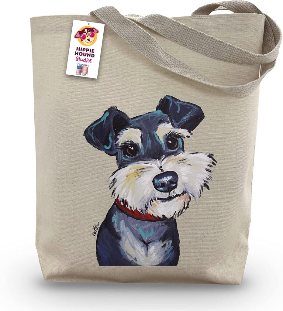 HIPPIE HOUND STUDIOS Schnauzer Tote Bag – Schnauzer Lover Gift – Gifts for Mom – Handmade Totes – Schnauzer Canvas Totes – Cute Schnauzer Reusable Shopping Bag – Grocery Bag – Handbag – Beach Bag