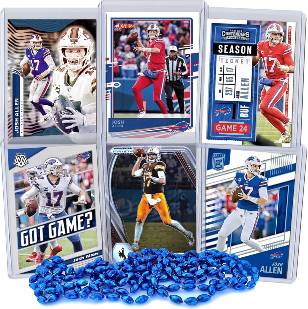 Josh Allen Football Card Bundle, Set of 6 Assorted Buffalo Bills and Wyoming Cowboys Mint Football Cards Gift Set of MVP Quarterback Josh Allen, Trading Cards Protected by Sleeve and Toploader