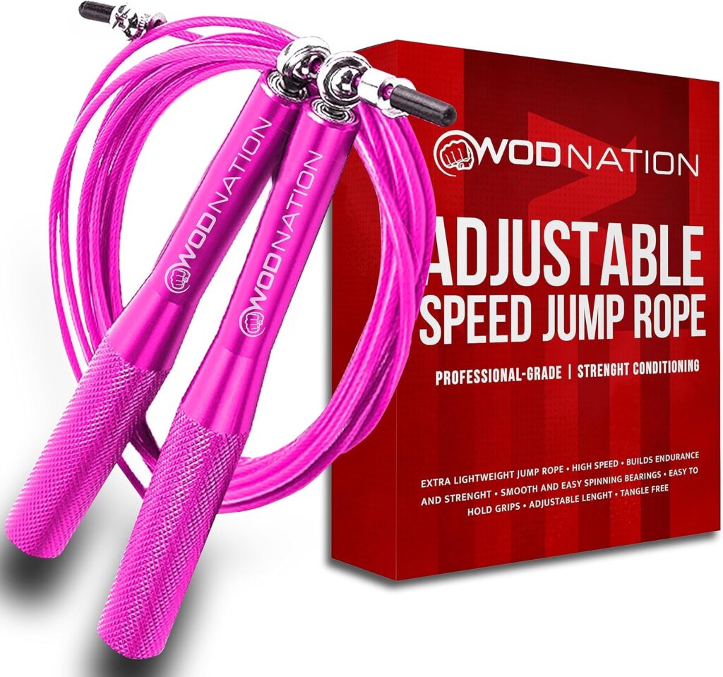 WOD Nation Jump Rope – Pink Handles, 10 ft Adjustable – Aluminum Speed Cable with 360° Smooth Rotation & Tangle-Free Design – Boxing Jump Rope for Men & Women