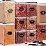 PRAKI Large Airtight Food Storage Containers with Lids, 10PCS Plastic Cereal Storage Containers, Kitchen & Pantry Organizers and Storage for Sugar, Flour, Baking Supplies with Lables & Mark