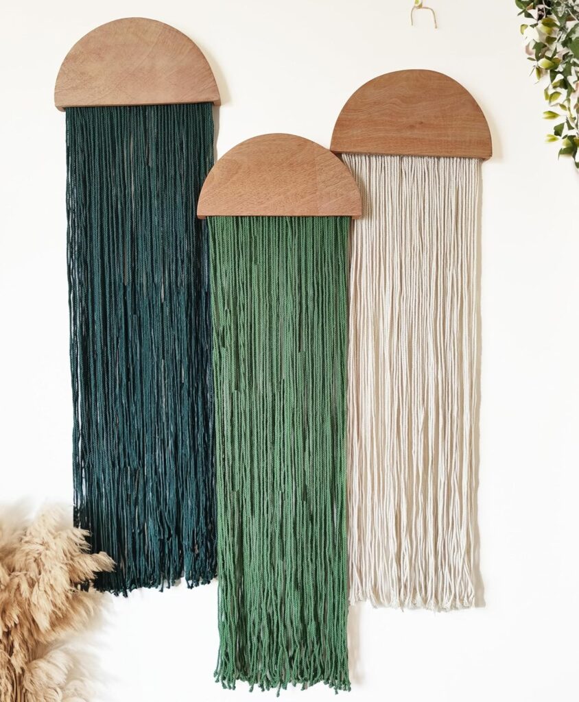 Induslyfe Macrame Wall Hanging 3 pcs Tapestry Woven Boho Home Chic Wall decor Bohemian Geometric Art Decor Bedroom Nursery Apartment Dorm Decoration Minimalistic Sage Green gift Birthday Xmas