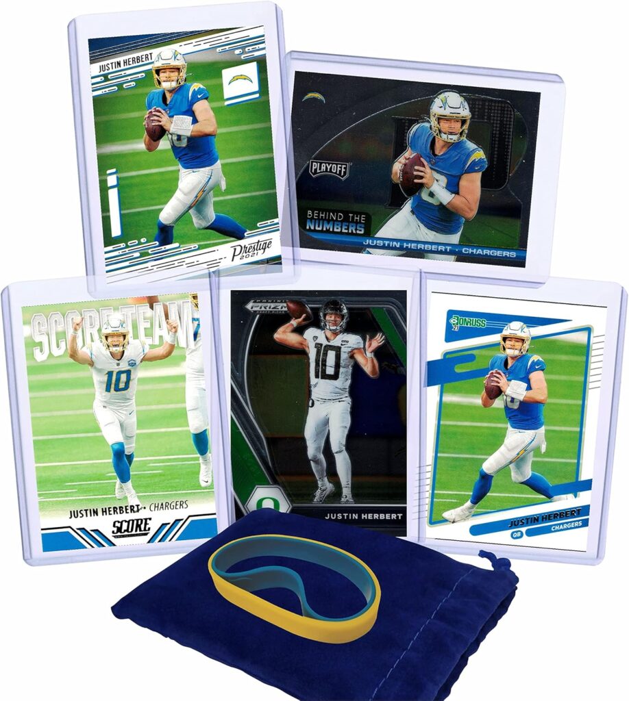 Justin Herbert Football Cards (5) Assorted Bundle – Los Angeles Chargers Trading Card Gift Set