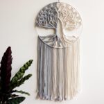 GUKALYLY Tree of Life Macrame Wall Hanging,Chic Handmade Woven Boho Home Décor,Eclectic Wall Decor for Bedroom Nursery Apartment Dorm Decoration,Gift for Teen Girl Mom(13″ W X 31.5″ L) (Grey&White)