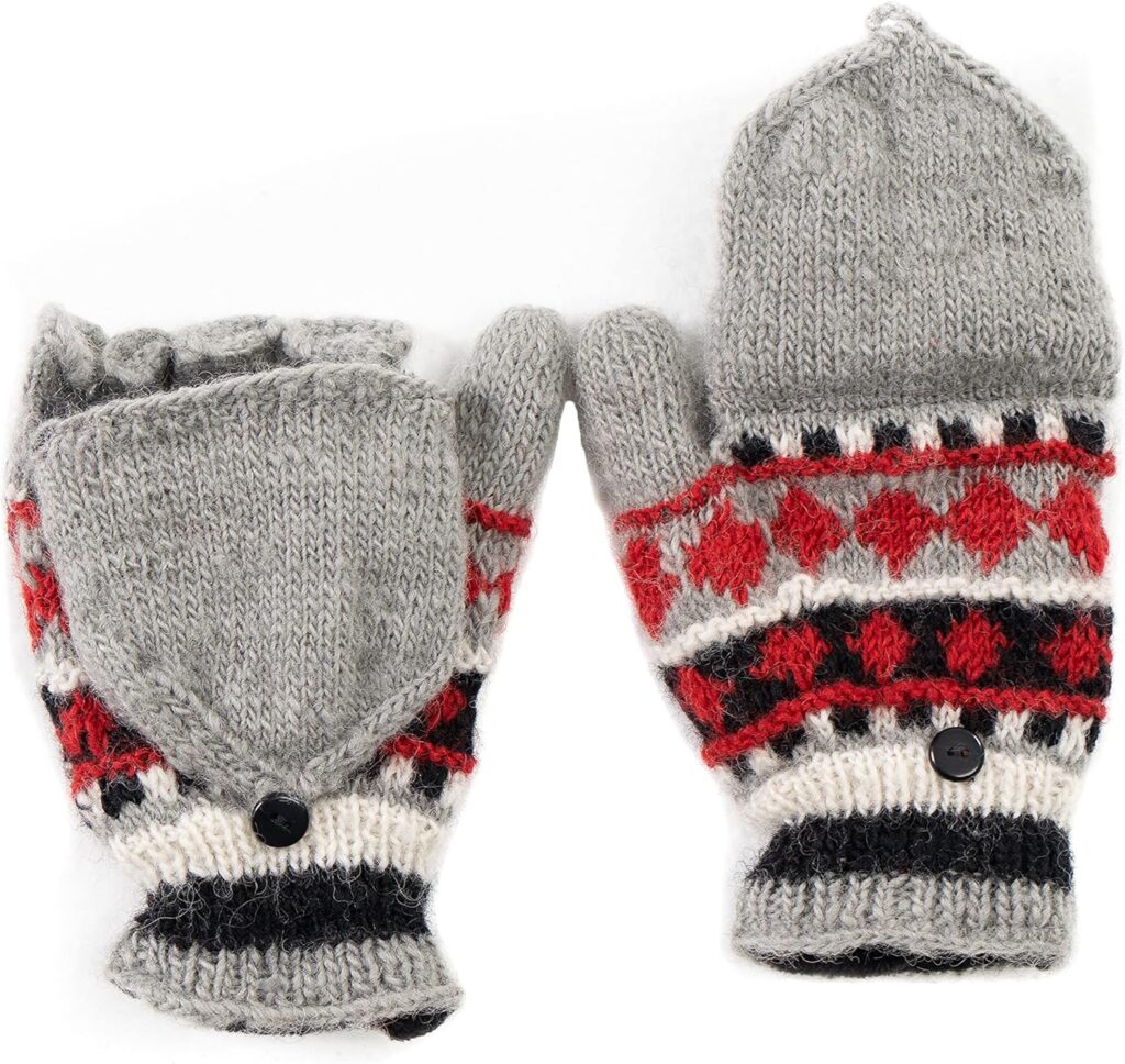 Tibetan Socks Hand Knit Wool Fleece Lined Convertible Fingerless Glove Mittens