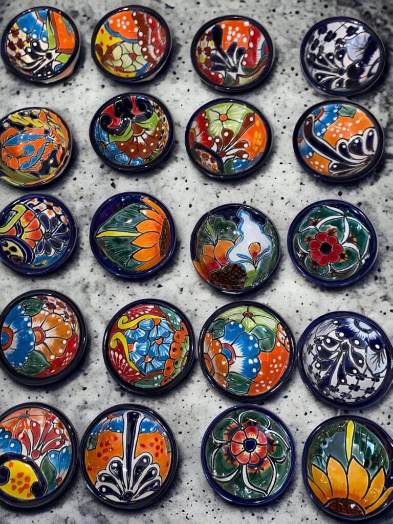 Set of 4 Talavera Mexican Pottery Handmade Salsa Bowls – 4″x2″ Condiment & Prep Bowls for Dips, Sides, Snacks. Lead-Free and Heat-Safe