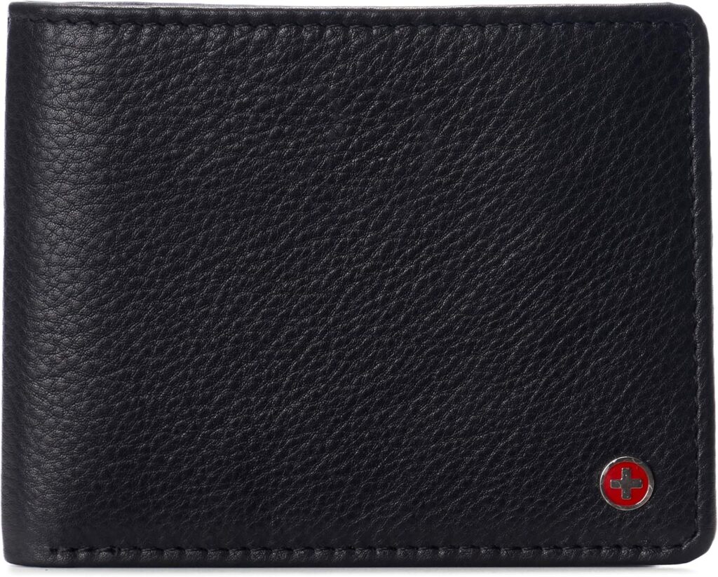 Alpine Swiss Connor Executive Bifold Wallet | Business Passcase for Men | Premium Leather | Dual ID Windows | RFID Blocking | Gift Box Included Soft Nappa Black