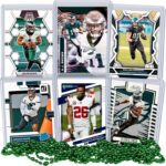 Philadelphia Eagles Super Bowl LIX Football Card Bundle, Set of 6 Assorted Jalen Hurts Saquon Barkley AJ Brown Devonta Smith Dallas Goedert Football Cards Protected by Sleeve and Toploader