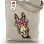 Donkey Tote Bag – Donkey Lover Gift – Flower Crown donkey Totes -Handmade Totes – Donkey Canvas Totes – Cute Donkey Reusable Shopping Bag – Donkey Christmas Gift – Grocery Bag – Beach Bag
