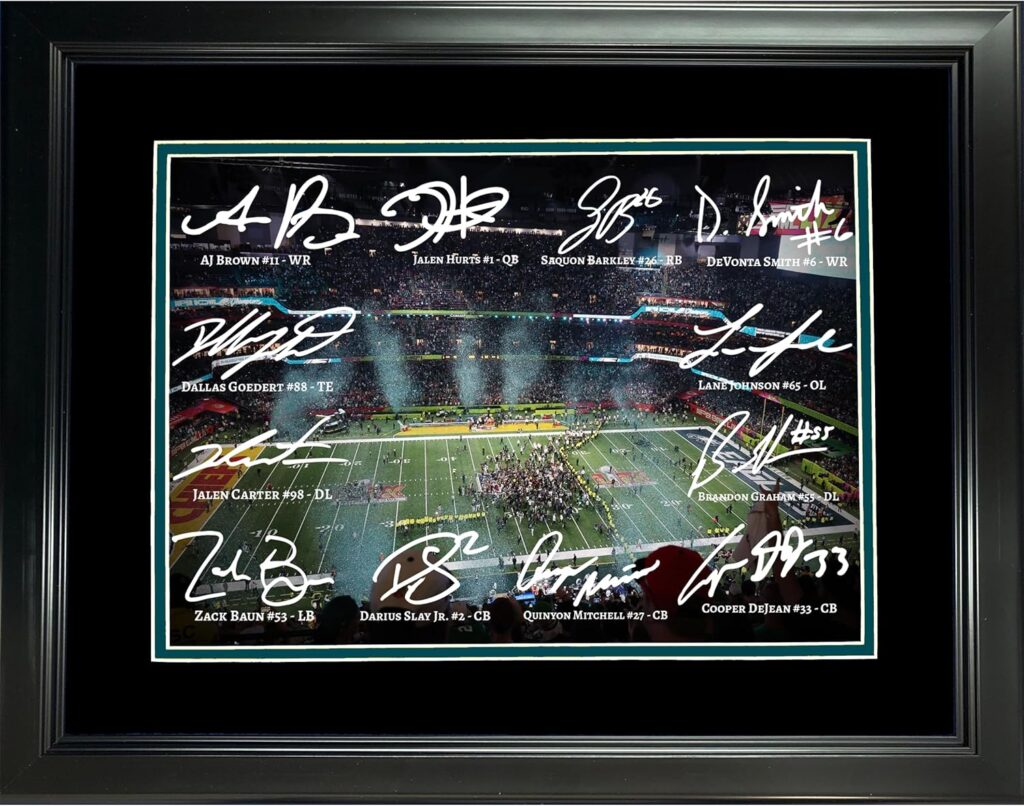 Framed Philadelphia Eagles Super Bowl LIX 59 Champions Facsimile Signature Team Signed Auto 11″x14″ Football Photo