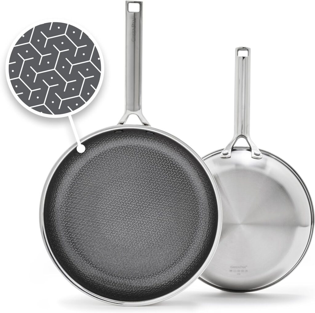 GreenPan Hybrid 9.5” & 11” Nonstick Stainless Steel Frying Pan Set, APEX Tri-Ply Thermobond PFAS-Free Ceramic Skillets, Induction & All Cooktop Compatible, Oven Temp to 850°F, Dishwasher Safe, Silver