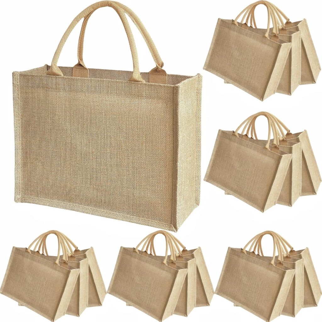 15 Pcs Jute handbag burlap tote bags Travel holiday Wedding Bridesmaids welcome bags Party Holiday Women’s gifts Handmade linen DIY reusable beach sundries storage bag 15.2 x 12.2 x 6 inch