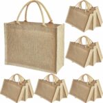 15 Pcs Jute handbag burlap tote bags Travel holiday Wedding Bridesmaids welcome bags Party Holiday Women’s gifts Handmade linen DIY reusable beach sundries storage bag 15.2 x 12.2 x 6 inch
