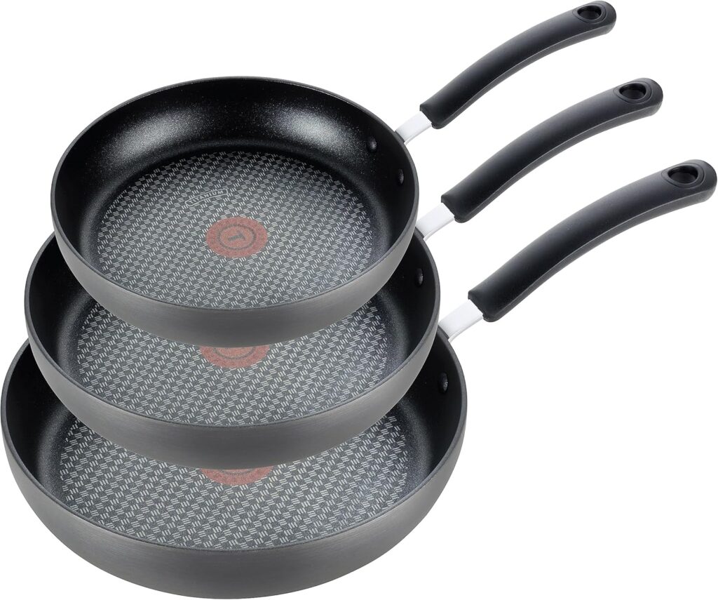 T-fal Ultimate Hard Anodized Nonstick Fry Pan Set 3 Piece: 8, 10.25, & 12 Inch, Oven Broiler Safe 400F, Kitchen Cookware Set, Pots and Pans Set Non Stick, Frying Pans, Skillets, Dishwasher Safe, Black