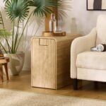 SEI Furniture Sidekick Rolling Workout Equipment Rack – Hidden Weight Storage Organizer with Hooks & Shelves for Home Gym, Yoga Mat, Kettlebell, Dumbbells – Oak Brown