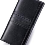Slim Wallets for Women RFID Blocking Long Ladies Wallet Bifold Womens Leather Wallet with Coin Pocket ID Window, Black