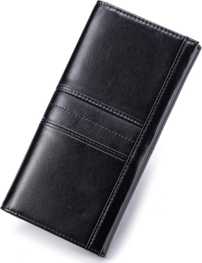 Slim Wallets for Women RFID Blocking Long Ladies Wallet Bifold Womens Leather Wallet with Coin Pocket ID Window, Black