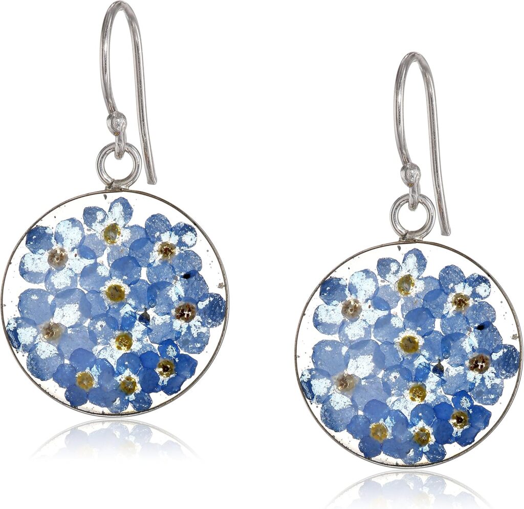 Amazon Essentials Sterling Silver Pressed Flower Circle Drop Earrings