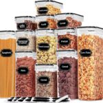 PRAKI Airtight Food Storage Containers with Lids, 12PCS Plastic Kitchen Storage Containers for Pantry Organizers and Storage – Cereal, Rice, Flour and Sugar Containers with Labels & Marker