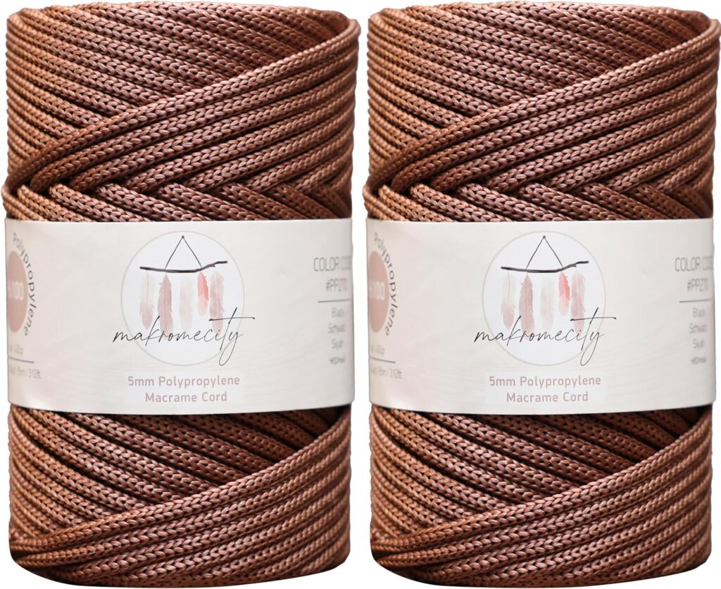 Makromecity, 2 Skeins of Polyester Macrame Cord 5mm x 104 Yards (311 feet) 5mm Polypropylene Copper Macrame Cord Crochet Macrame Bag Cord Crafts for Wall Hangings, Bags, Underplate, Rug