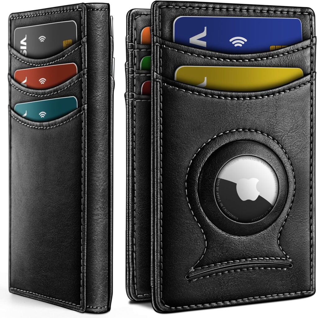 BULLIANT Men Airtag Wallet,Slim Wallet Money Clip Card Holder Magnetic Closure 12 Cards in Front Pocket RFID Blocking