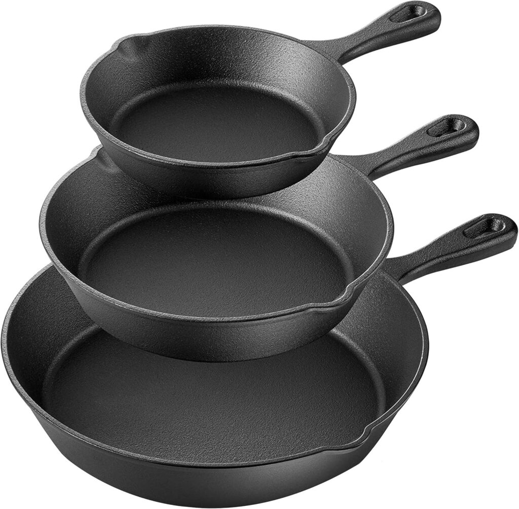 Megachef Skillet Trio Pre-Seasoned Cast Iron Cookware Set, 3 Piece, Black
