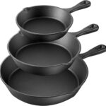 Megachef Skillet Trio Pre-Seasoned Cast Iron Cookware Set, 3 Piece, Black