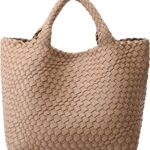Woven Bag for Women, Vegan Leather Tote Bag Large Summer Beach Travel Handbag and Purse Retro Handmade Shoulder Bag
