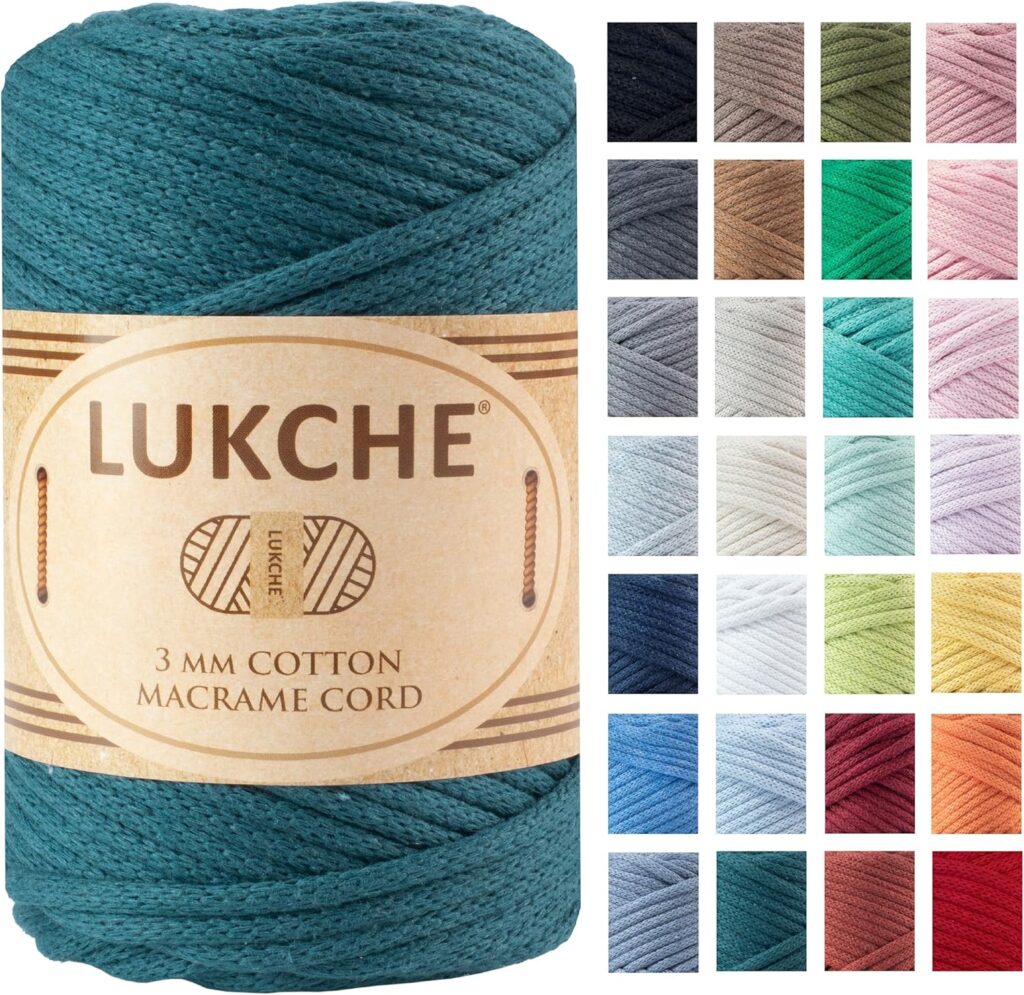 Braided Cotton Macrame Cord 3mm x 93 Yards (279 Feet), Colored Rope, Bohemia Macrame Rope, Macrame Yarn, Colored Craft Rope for Wall Hanging, Plant Hangers, Crafts, for Knitting (Peacock 3mm) 1