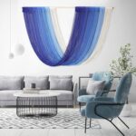 EISKBC Macrame Wall Hanging Nature Cotton, Large Macrame Tapestry Wall Decor, Woven Yarn Tassel Tapestry Wall Art, Bohemian Style Home Decor For Living Room And Bedroom 58”L*33”H(Blue)