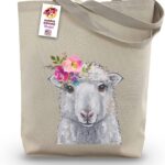 Sheep Tote Bag – Gifts For Mom – Sheep Lover Gift – Sheep Gifts For Women -Handmade Totes – Hippie Hound Studios Canvas Totes – Cute Sheep Reusable Shopping Bag – Grocery Bag – Handbag – Beach Bag